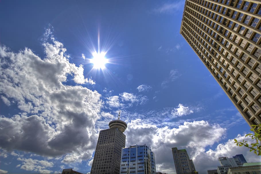 architecture, buildings, city, cityscape, clouds, low angle shot, HD wallpaper