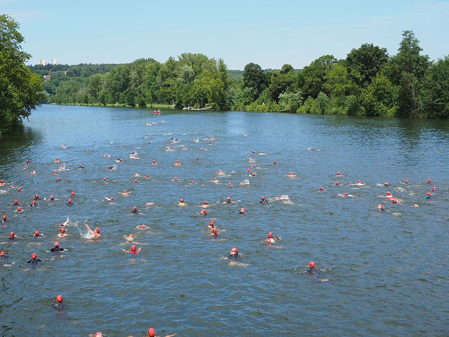 swim, caps, competition, triathlon, water sports, swimmer, athletes HD wallpaper