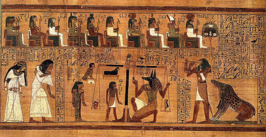 Egyptian hieroglyphs, Papyri, Royals, indoors, wood - material