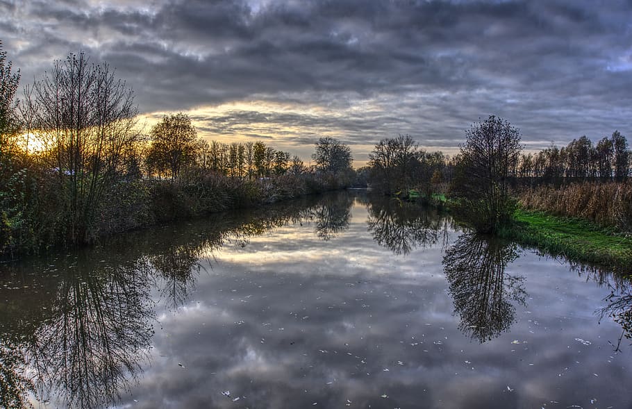water, mirroring, reflection, sky, clouds, nature, landscape HD wallpaper