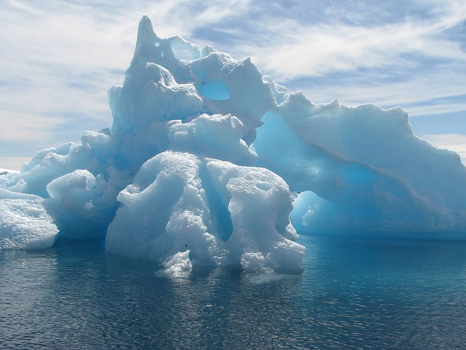 white clouds and body of water, arctic, iceberg, blue, cold HD wallpaper