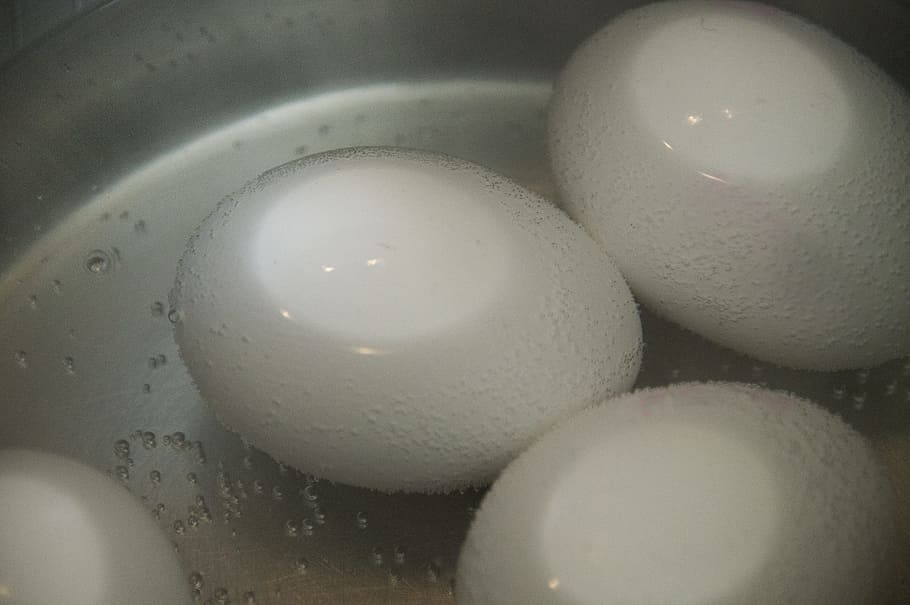 egg in pot, brown eggs, white, boil water, hot, green casual