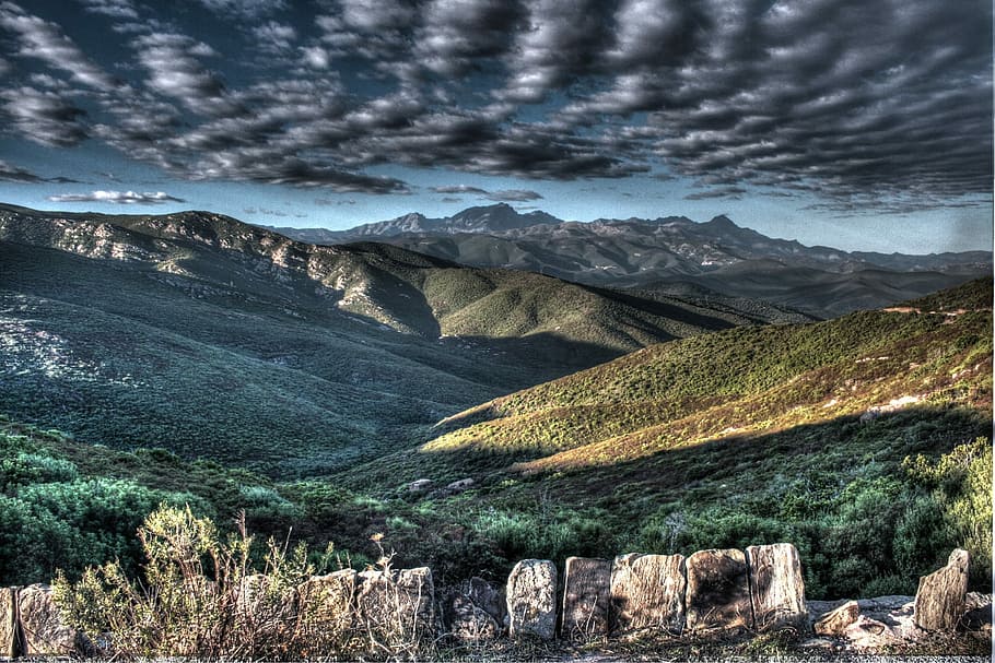Landscape, Valley, Hdr Image, Mood, sky, mountains, corsica HD wallpaper