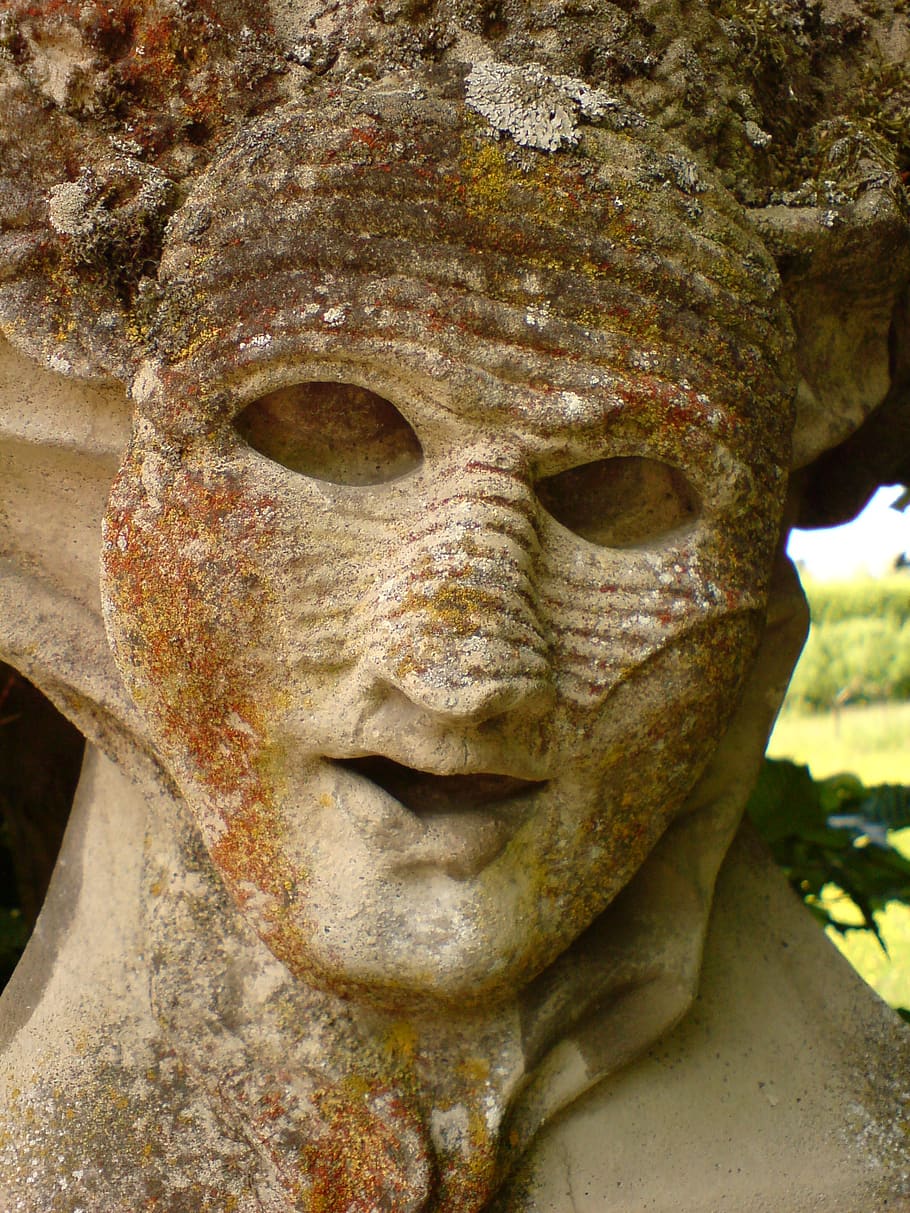 stone face, rokkokogarten, würzburg, sculpture, statue, human representation