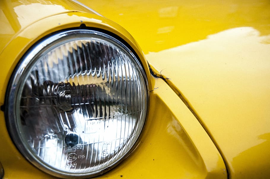 car, yellow, headlight, retro, vintage, automobile, vehicle HD wallpaper