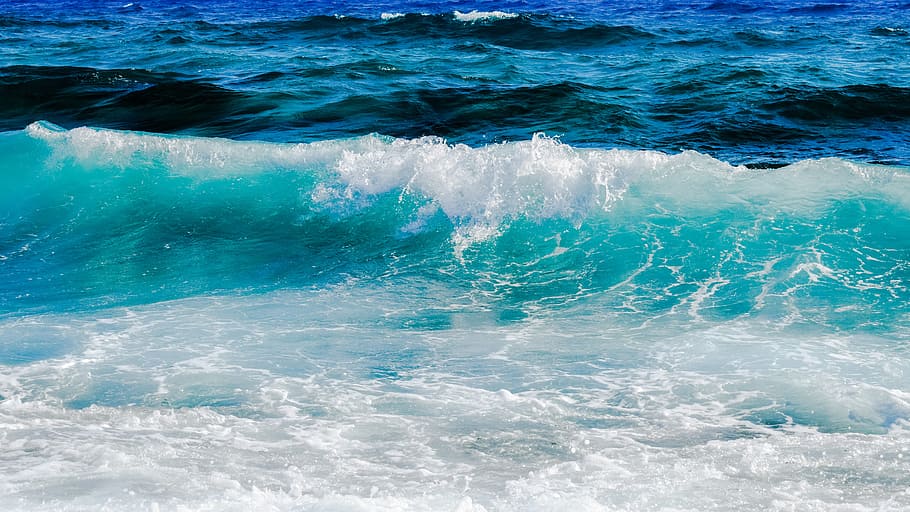 blue wave, smashing, foam, spray, sea, nature, wind, power, splash, HD wallpaper