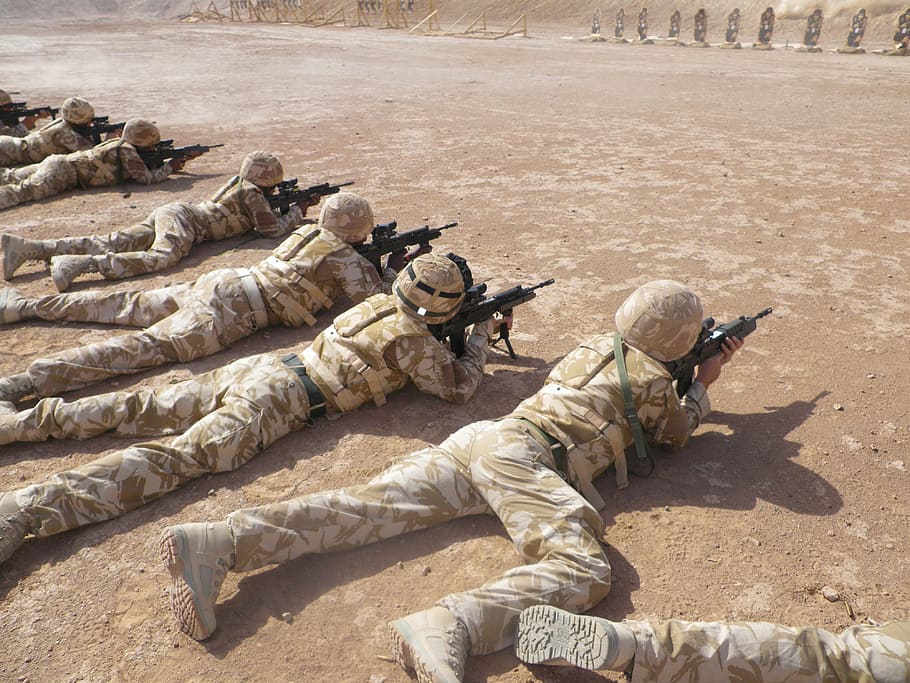 soldiers in prone position targeting on targets, afghanistan