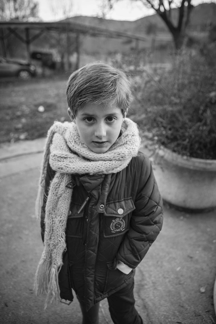 child, look, winter, field, scarf, happy children, faces, to watch HD wallpaper