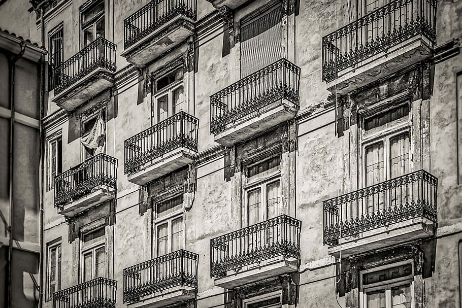facade, house, monochrome, architecture, street, building, old HD wallpaper