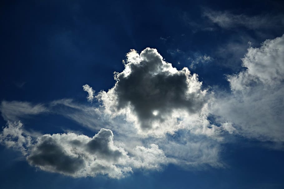 sun blocked by white clouds, sky, blue sky clouds, cumulus HD wallpaper