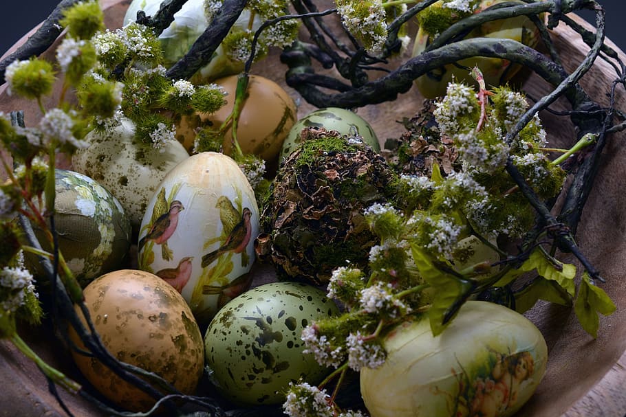assorted-color-and-design easter egg decors, easter eggs, easter nest HD wallpaper