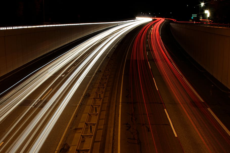timelapsed photography, traffic, speed, night, transportation HD wallpaper