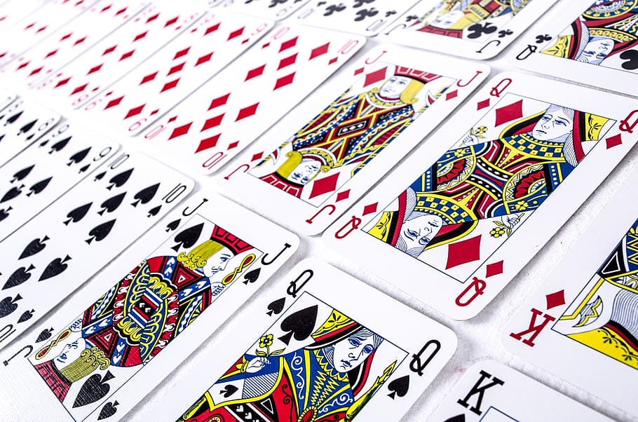 playing-cards on white surface, deck, poker, game, casino, four