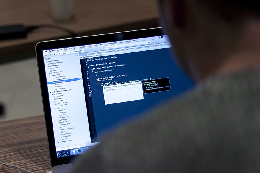 man using laptop computer, laptop work, technology, notebook HD wallpaper