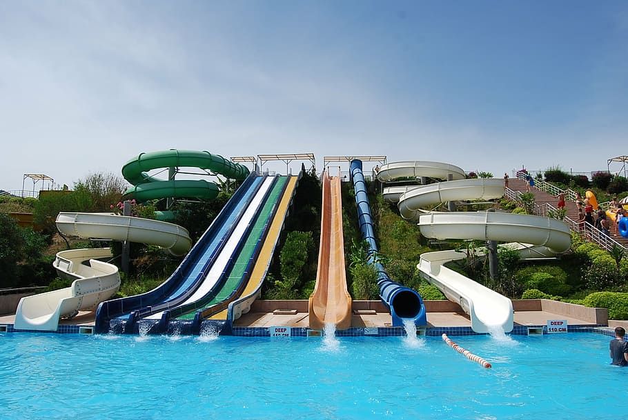 aqua park, marmaris, slides, pool, water, splash, fun, entertainment, HD wallpaper