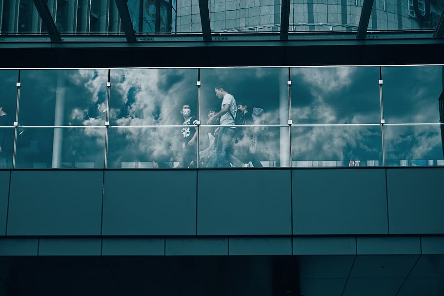 photo of people walking inside building, group of people walking inside the building HD wallpaper