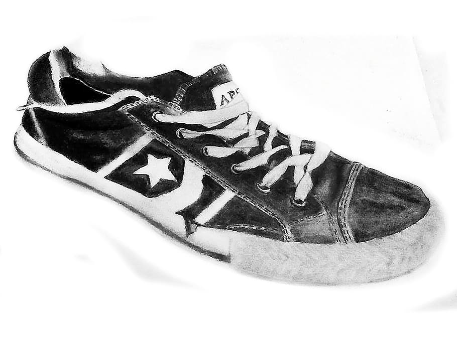 drawing, shoe, graphite, illustration, indoors, pair, close-up HD wallpaper