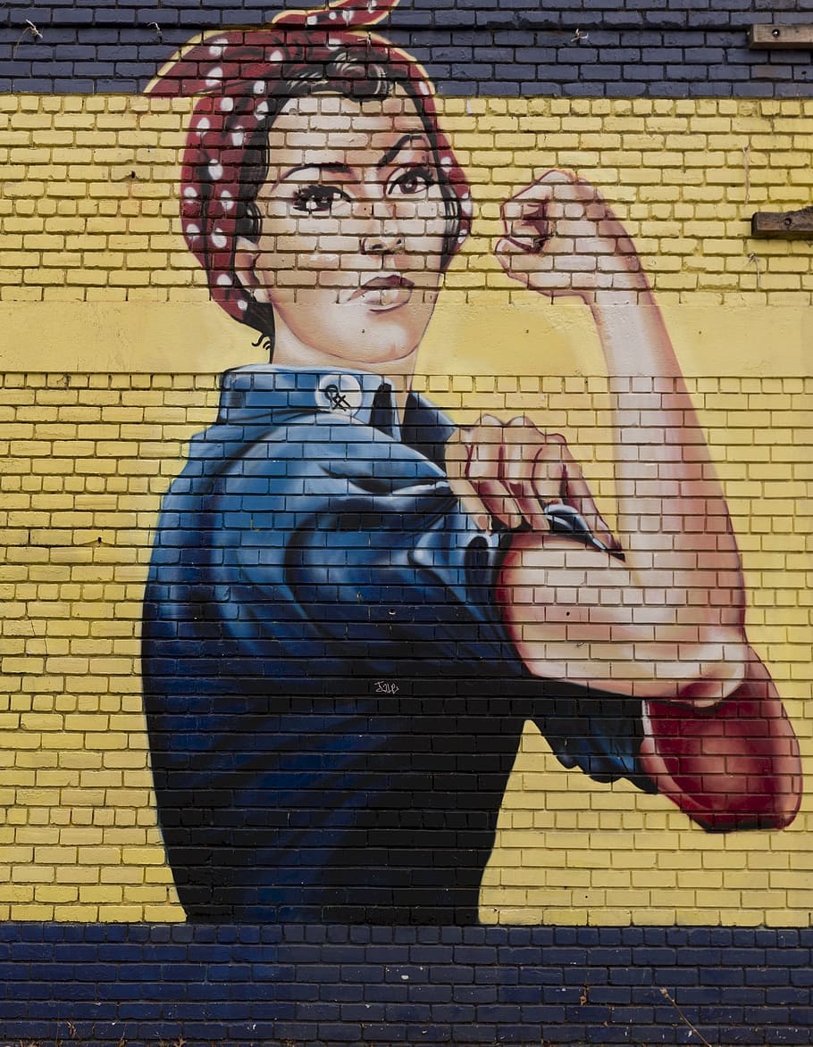 woman wearing polka-dot headband mural, painting, wall, bricks, HD wallpaper