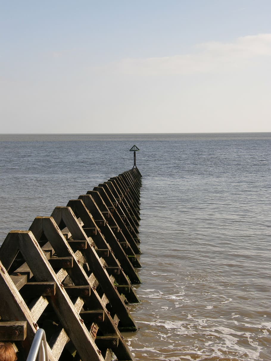 groins, sea, beach, sky, ocean, water, horizon, beauty in nature HD wallpaper
