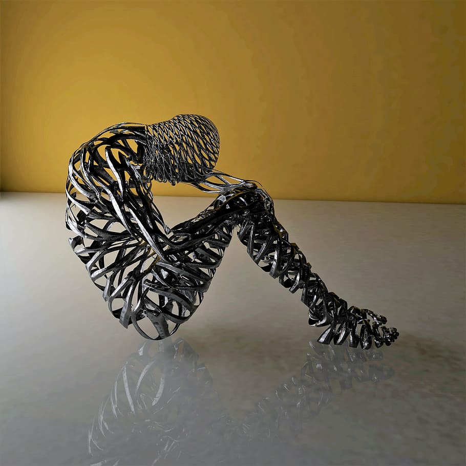 person lifting his head through his knee wired figurine, robot HD wallpaper