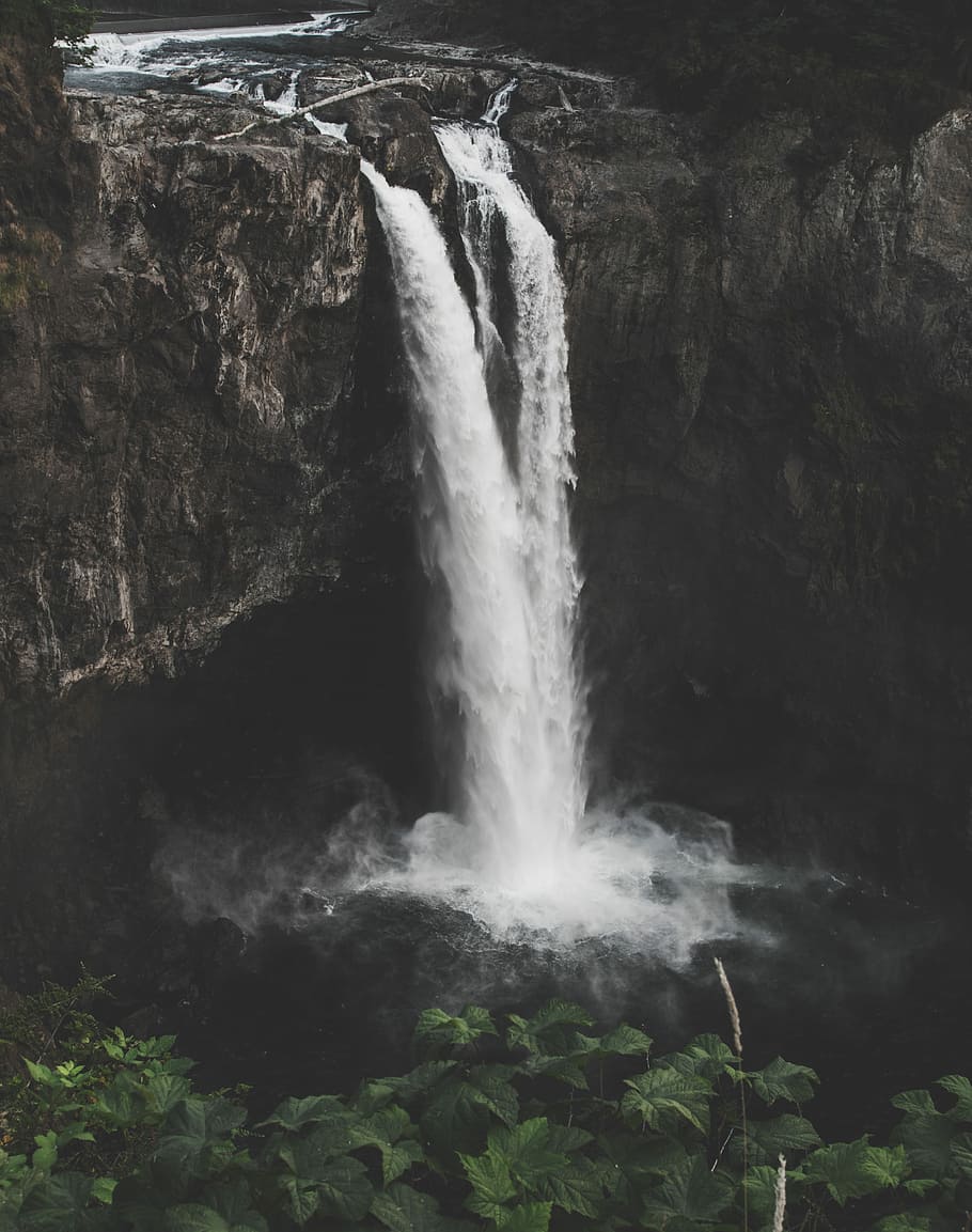 scenery of waterfalls, time-lapse photography of waterfalls, rock HD wallpaper
