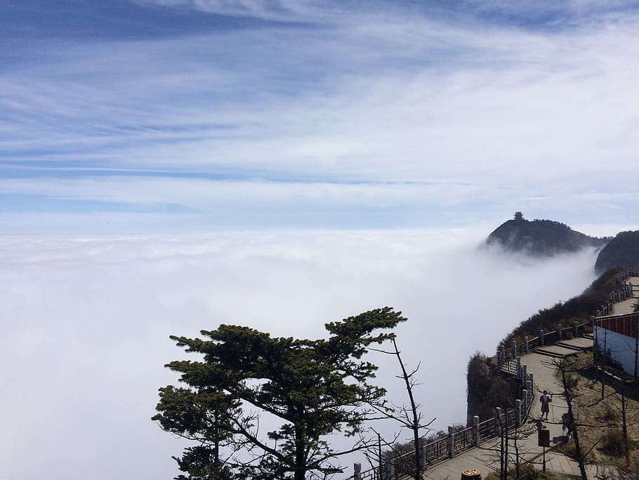 clouds, mountain, wonderland, sky, cloud - sky, tree, beauty in nature HD wallpaper