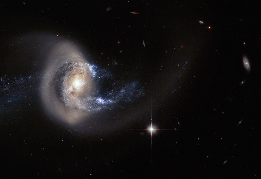 spiral galaxy, ngc 7714, merging, ngc 7715, arms, space, stars, HD wallpaper
