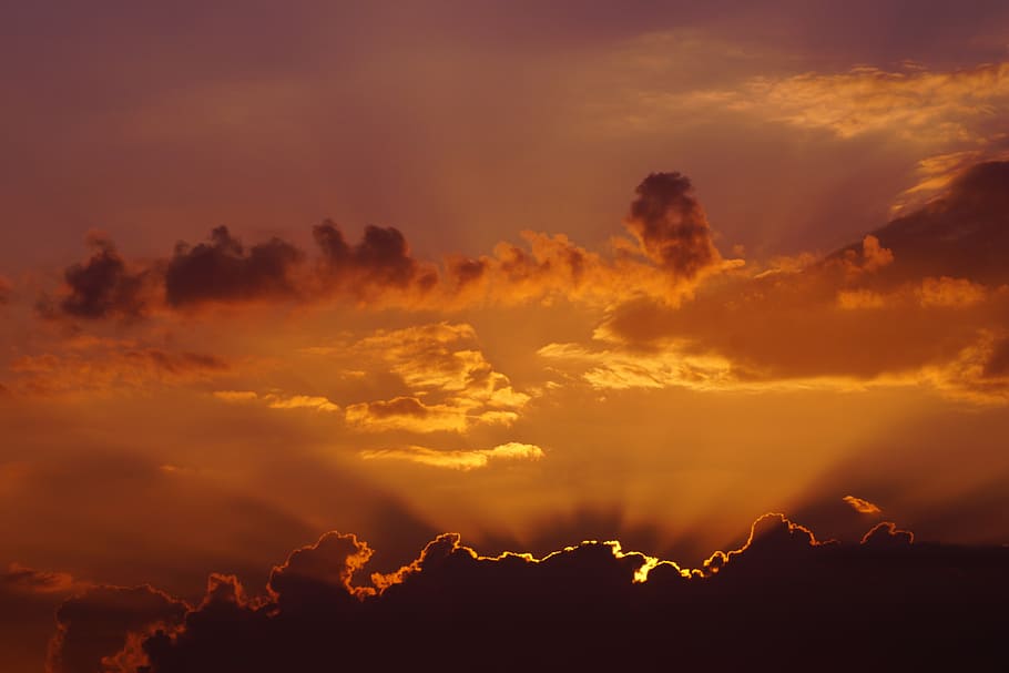 clouds, cloudscape, dawn, gold, heaven, nature, outdoors, silhouette HD wallpaper