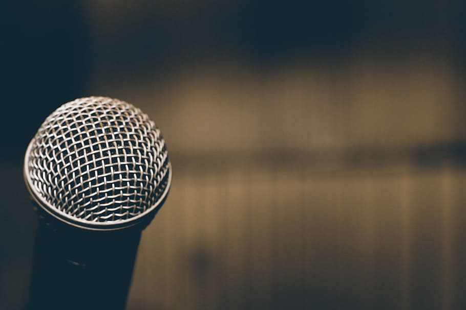 selective focus photography of silver dynamic microphone, audio HD wallpaper