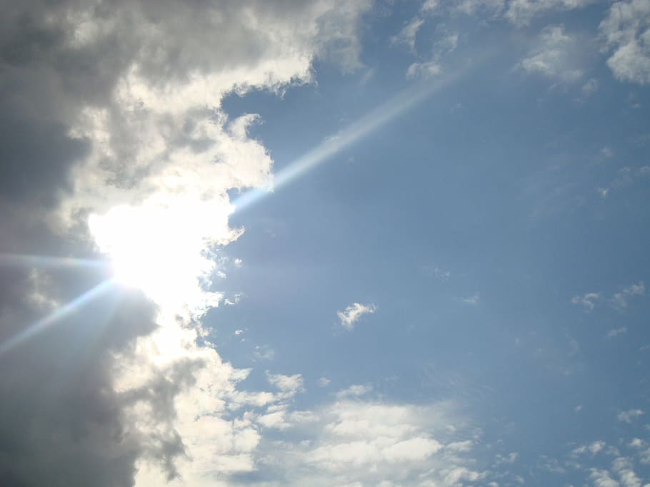 sky, sun, dark, white, clouds, day, light, nature, blue, weather HD wallpaper