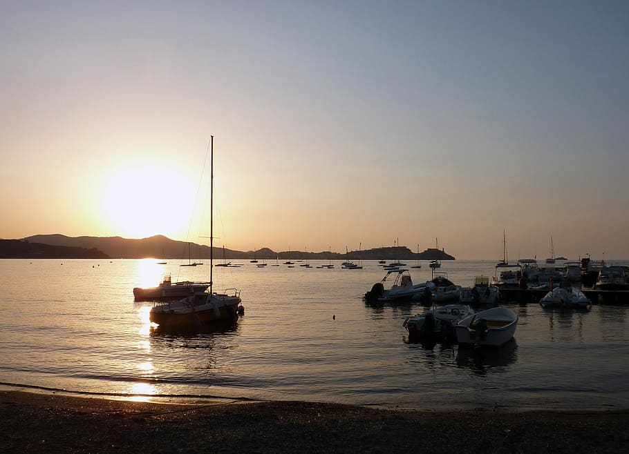 Port, Sunset, Back Light, Boats, Mood, afterglow, evening, sunlight HD wallpaper