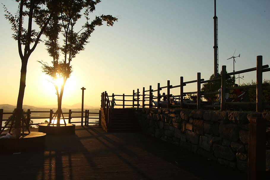 Sunset, Landscape, Sangam, sky park, sea, silhouette, beach, HD wallpaper