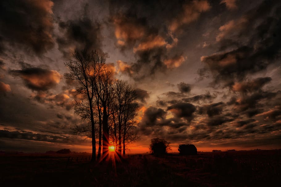 landscape, sunset, sky, evening sun, setting sun, natural landscape HD wallpaper