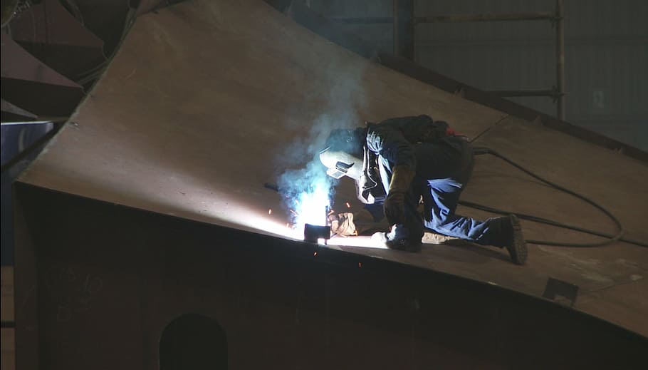 worker, welder, welding, construction, repair, flies, indoors HD wallpaper