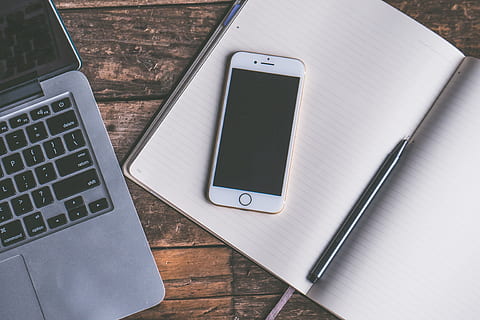 iphone, smartphone, desk, laptop, background, blank, business HD wallpaper