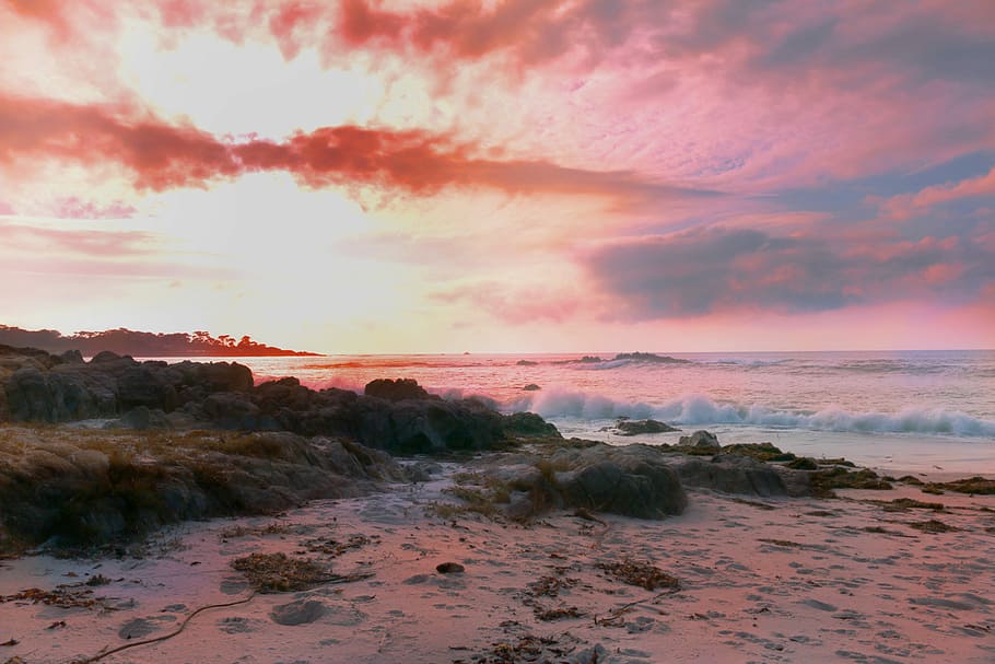 seashore during daytime, sunset, beach, waters, sky, cloud - sky HD wallpaper