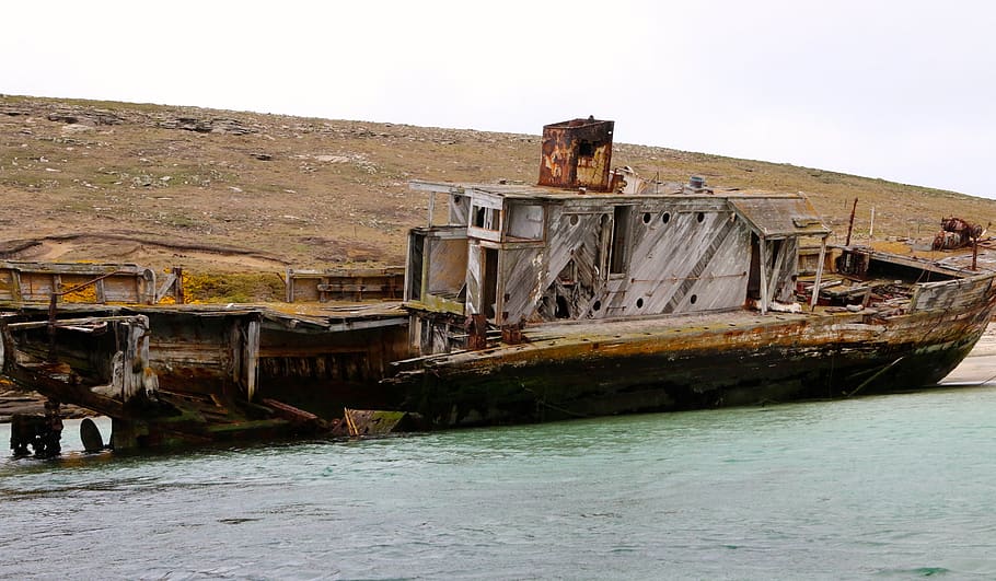 wreck, port stanley, falkland islands, transportation, water, HD wallpaper