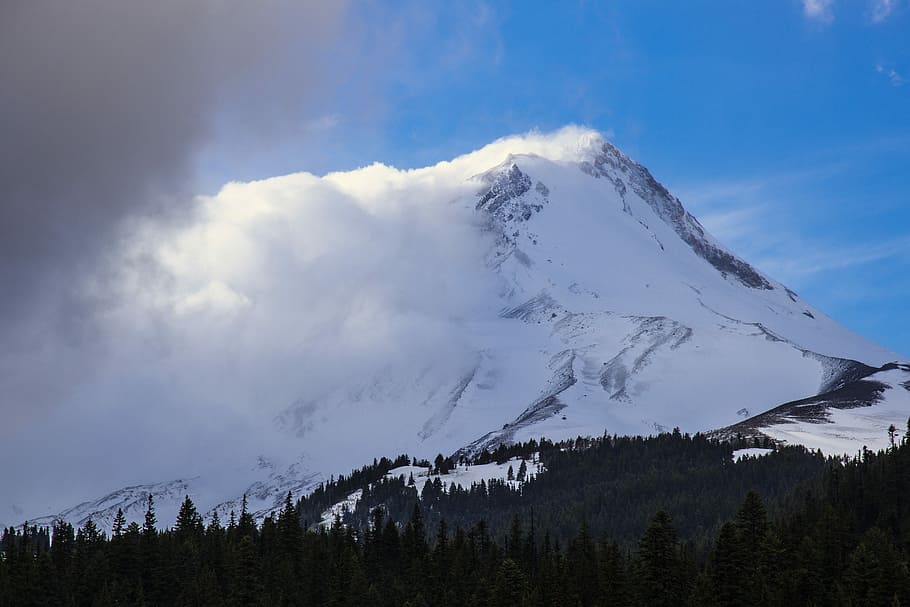 landscape photography of mountain, snow covered mountain, cloud HD wallpaper