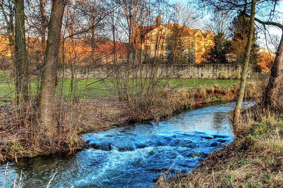 bach, creek, water, castle, elmar hausen, of the malsburg, water running, HD wallpaper
