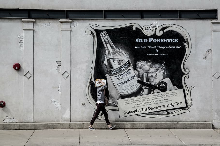 man in gray jacket, wall, mural, advertisement, person, pedestrian, HD wallpaper