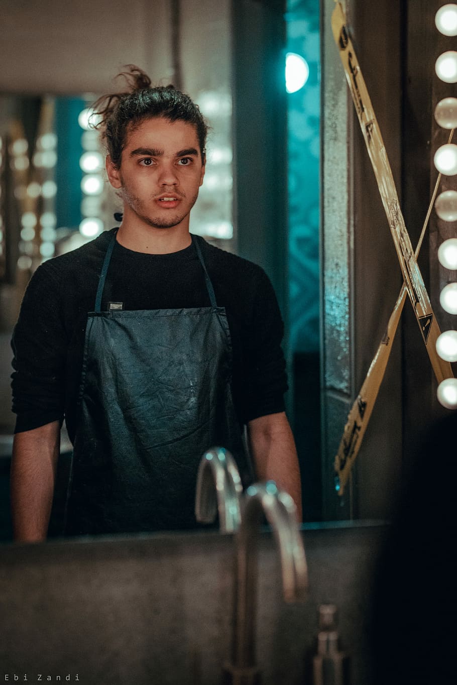 Sina, man wearing black apron, male, portrait, model, looking at camera HD wallpaper