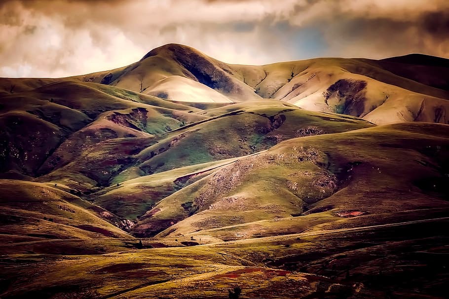 green and brown mountain photo, iceland, mountains, sky, clouds HD wallpaper
