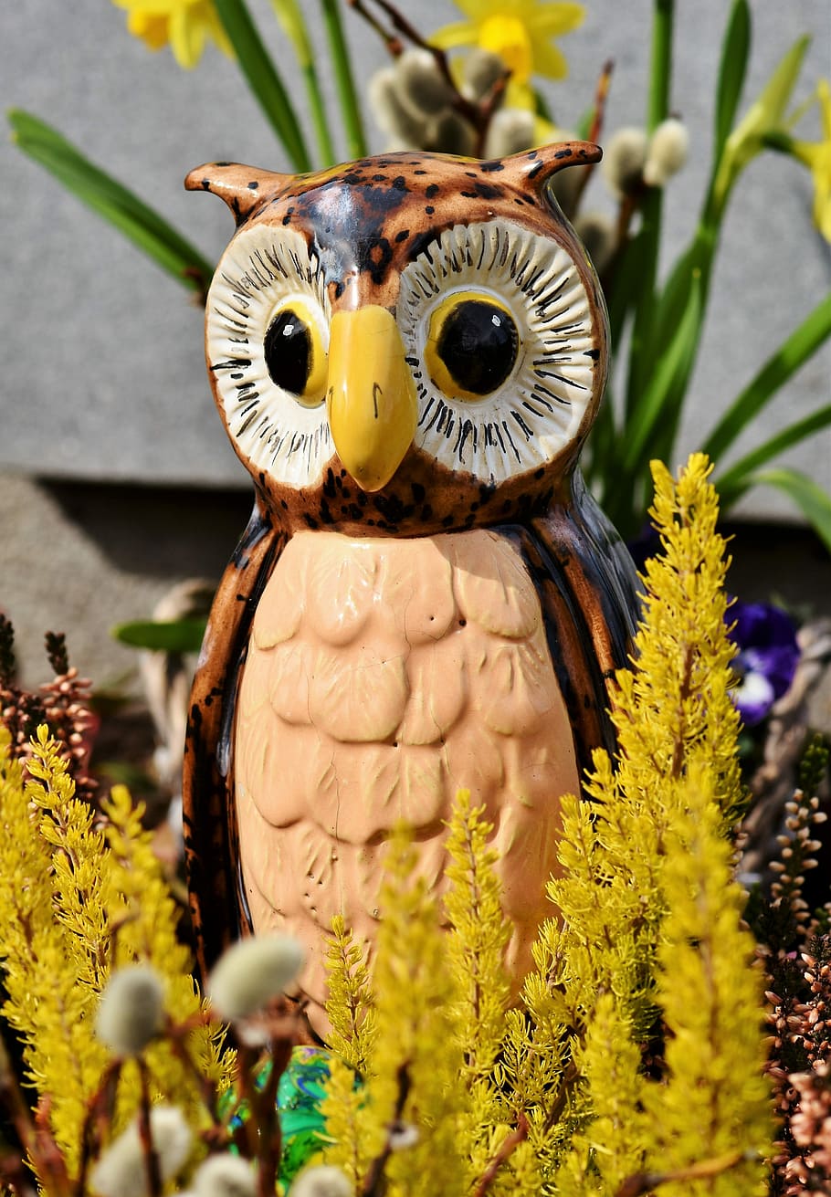 brown and white owl figurine, toneule, eagle owl, raptor, figure HD wallpaper