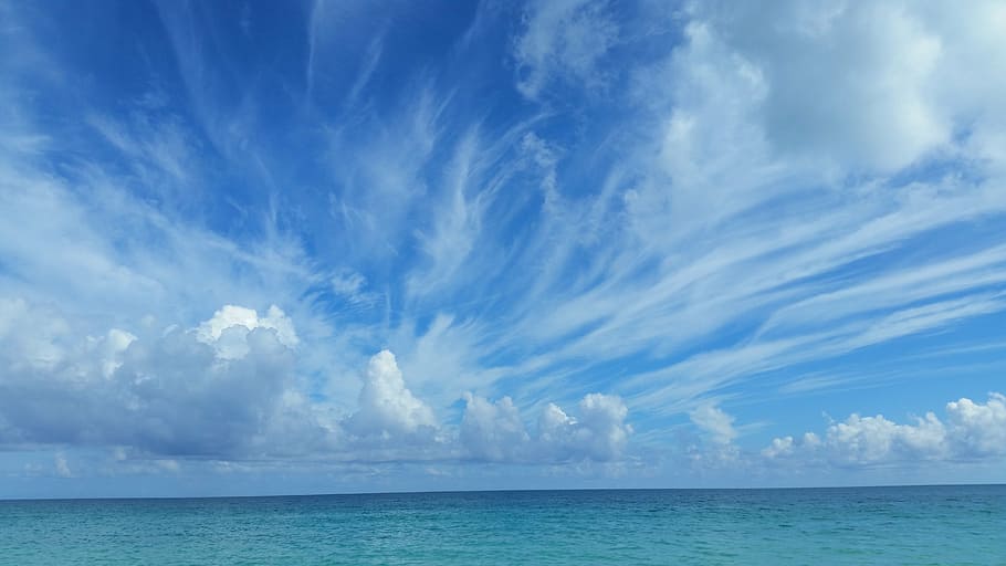 clouds during daytime, landscape, sea, cloudy sky, horizon over water HD wallpaper
