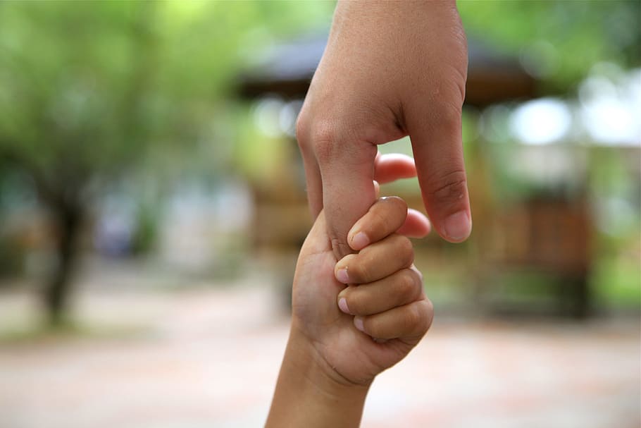 person and children's hand, binding, help, fond, hands, adult HD wallpaper