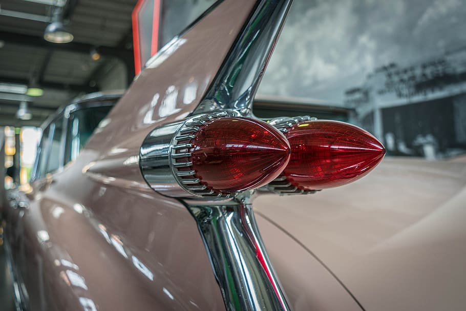 tail light of pink car, cadillac, auto, oldtimer, convertible, HD wallpaper