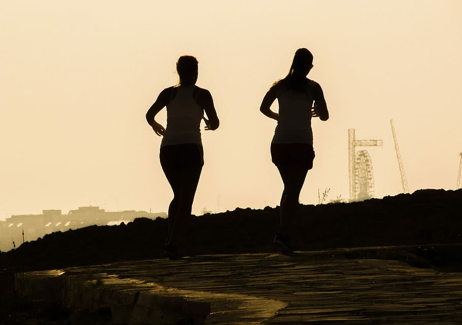 Jogging, Figures, Shadows, running, girls, afternoon, silhouette HD wallpaper