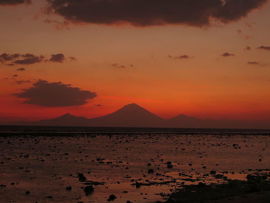 sunset, volcano, volcanic, nature, sea, scenery, sky, scenics - nature HD wallpaper