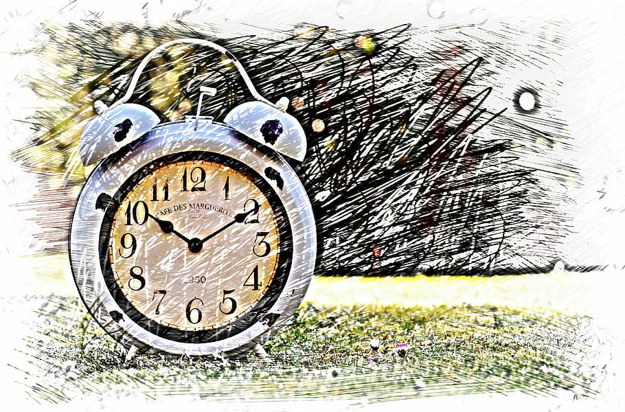 gray twin bell alarm clock painting, drawing, colorful, time of HD wallpaper
