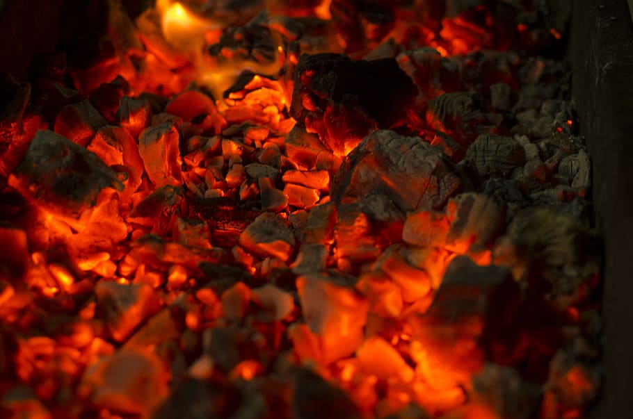 burning coal close-up photo, Fire, Orange, Dark, Texture, red